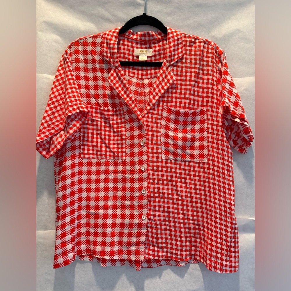 Maeve Red and White Checkered Short Sleeve Shirt